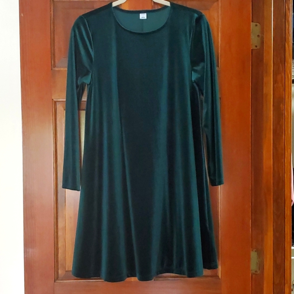 Forest Green Long Sleeve Velvet Dress
